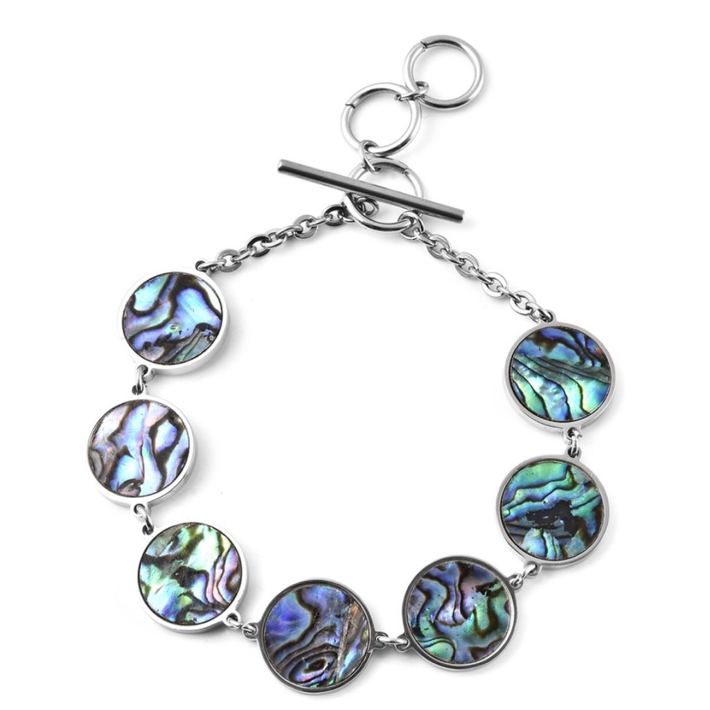 Abalone Shell Toggle Bracelet In Stainless Steel